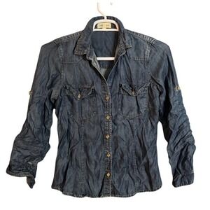 Cloth & Stone Denim Shirt Womens Medium Blue Tencel Long Sleeve Button Up
